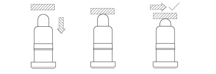 垂直下壓時，工件和彈簧針接觸